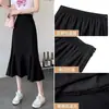 Falda de línea A para mujer de talla grande, falda de sirena para primavera-verano, para mujeres de talla grande, oculta el vientre, adelgazante, falda larga para mujeres petites, falda negra de cintura alta
