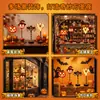Lanterna de abóbora de Halloween Display de mesa Janela Placa de rua Lâmpada Cena Decoração Atmosfera Luminária de mesa Ornamento de madeira Adereço Luz decorativa