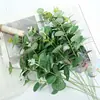Eucalipto Simulado 4 Galhos Folha de Dinheiro Único Casamento Decoração Externa Decoração de Casa Arranjo de Flores Planta Verde Simulação Artificial