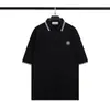 Camiseta Polo de Algodón Puro de Color Sólido de Manga Corta Holgada para Hombre con Bordado de Brújula de Piedra, Logo Bordado de Marca de Tendencia, Comercio Exterior Transfronterizo