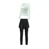 Traje de Running para Fitness Estilo Suave para Mujer Top de Manga Larga Pantalones Falsos de Dos Piezas Alta Elasticidad Adelgazante Ropa de Uso Diario Ropa de Yoga