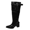 Botas Altas para Mujer Estilo Primavera/Otoño 2026 Botas de Gamuza Color Albaricoque con Punta Fina Tacón Grueso Estilizadoras Arrugadas Apiladas