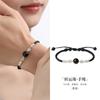 Pulseiras de Prata Esterlina S925 para Casal de Fujian e Guangdong com Pedras da Sorte de Ágata Vermelha Natural e Obsidiana, Corda de Mão Trançada, Presente para o Festival Qixi