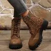 Botas de Cano Curto Estilo Britânico Estampa de Leopardo Outono 2026 Novas Botas Femininas de Salto Grosso Bico Arredondado Tamanho Grande Zíper Lateral Vintage