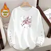 Camiseta de manga larga 100% algodón para mujer, estilo coreano, holgada, de talla grande, con cuello redondo, para otoño, 2024