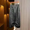 Nova Saia de Botão Estilo Chinês Linha A Feminina Saia Estilo Chinês Jacquard Vintage Versátil Cintura Alta Fenda Justa na Cintura Saia de Quadril