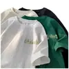Camiseta Bordada de Seda de Gelo de Manga Curta para Homens Verão 2026 Nova Estilo Americano Tops Largos para Adolescentes Meninos Roupas de Manga Meia