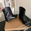 Otoño/Invierno 2026 Nuevas Botas Vaqueras Retro Meilade Botas de Mezclilla Punta Cuadrada Botas Cortas que Visualmente Adelgazan Botas Fruncidas Botas Adelgazantes Para Mujer