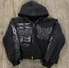 Moletom com Capuz Preto com Zíper e Estampa de Menina Estrela de Hip-Hop de Rua 2022 Y2K Jaqueta Harajuku Moletom de Manga Curta