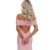 Verano Estilo Americano Un Hombro Volantes Abertura Look Adelgazante Espalda Descubierta Malla Vestido Básico Ajustado