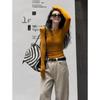 Playera de Manga Larga con Cuello Redondo y Hombro Derecho Descubierto para Mujer 2025 Nuevo Estilo Otoño Temprano Camiseta Top Delgada para Usar Debajo para Personas Pequeñas