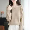Outono/Inverno 2026 Novo Tricô Gola Redonda com Fio de Pelo de Guaxinim Manga Longa Feminino Vazado Solto Pulôver Camisa Base