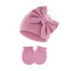 Gorro para Menina Recém-Nascida Inverno Conjunto de Gorro e Luvas para Bebê Faixa de Cabelo de Tricô com Laço para Meninas