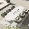 Silla de ratán para exteriores estilo nórdico, patio de villa al aire libre, jardín, balcón, terraza, mesa de comedor, mesa de ratán con tablero de roca, combinación de mesa y silla