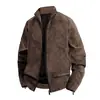 Jaqueta de Couro para Motocicleta com Forro de Fleece Quente Amazon Transfronteiriça para Homens, Outono e Inverno Retro Gola Alta Casual Viagem Jaqueta de Couro PU