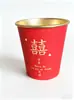 Vasos Desechables Dorados para Té, Suministro Directo de Fábrica, Adecuados para Bodas y Celebraciones, con Carácter de Doble Felicidad, Adecuados para Bebidas Calientes y Frías, Vasos Recubiertos de PE, Vasos para Bebidas Calientes