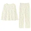 Pijama Nuevo de Algodón para Mujer, Manga Larga y Pantalón Largo para Primavera y Otoño, Se Puede Usar Afuera, Casual, Otoño e Invierno, Dulce Conjunto de Ropa para el Hogar para Mujer