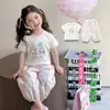 Traje de Manga Corta para Niña, Chaleco de Verano, Leggings de Rayas de Colores, Conjunto de Dos Piezas de Verano, Dibujo Animado de Moda