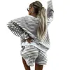 Conjunto de dos piezas a rayas, holgado, de manga larga y pantalón corto para mujer, casual y a la moda, nuevo artículo de tendencia transfronterizo europeo y americano para verano