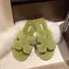 Pantuflas de algodón H-style dopamina de suela plana, pantuflas peludas de otoño e invierno para mujer, nuevo modelo 2026, estilo Chanel