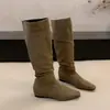 Botas Largas de Mujer 2026 Otoño/Invierno Moda Nueva con Tacón Oculto de 4 cm, Hasta la Rodilla, Apiladas, Punta Cuadrada, Plisadas Simples
