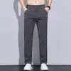 Pantalones de traje finos de seda helada color caqui para verano, corte recto holgado, pantalones largos casuales de secado rápido para hombre para verano
