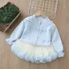 Jaqueta de Outono para Menina Cardigã Novo de Outono Moda Duas Peças Conjunto de Suéter Infantil