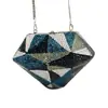 Bolso de Mano de Cristal Nuevo con Base Plana y Forma de Diamante para la Noche con Pesado Adorno de Diamantes, Bolso de Mano de Banquete Totalmente de Diamantes para Mujer