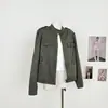 Zhou Miao ZHOUMIAO Chaqueta Corta de Motociclista Vintage Americana Desgastada para Mujer con Cuello Alto Ropa de Trabajo 9173