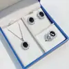 Colar, brincos e conjunto de três peças de girassol com zircônia microincrustada, cores vermelha, azul e preta, moda simples europeia e americana