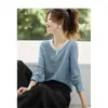 Parche Texturizado Manga Larga 2026 Otoño Nuevo Casual Cuello Redondo Bloque de Color Textura Ondulada Top Camiseta