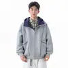 Otoño Invierno Moda Retro para Hombre Color Sólido Versátil Sudadera con Capucha Cárdigan Estilo Perezoso Artístico Holgado Costuras de Contraste Chaqueta con Cremallera