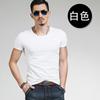 Dropshipping Camiseta Masculina de Base Cor Pura Decote V Manga Curta Camiseta Masculina Branca Esportiva Justa Roupas de Fitness para Homens