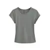 Camiseta Redonda para Mujer con Mangas Cortas Volantes, Camiseta Deportiva Base de Manga Corta, Verano Hielo-Frío Elástica Ajustada Estilo Americano