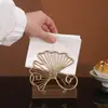 Nuevo Estilo Soporte para Servilletas de Papel de Hierro con Forma de Hoja de Ginkgo, Soporte de Madera Maciza Simple y de Alta Gama para el Hogar, Restaurante y Cafetería