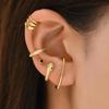 Pendientes de aleación de plata con colgante de estrella de cinco puntas, doble anillo, cadena, pasador para oreja, hoja, clip para oreja sin perforar, juego de 3 pendientes