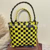 Bolsa de praia em PVC trançado, bolsa feminina, bolsa tote, bolsa pequena, cesta para legumes, zíper, cor macaron.