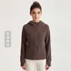 Chamarra de Yoga con Capucha Wyman Otoño Invierno Doble Cara de Felpa de Coral Abrigo Cálido con Bolsillos Chamarra Deportiva Fitness para Mujer