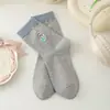 Calcetines de chica linda bordados hasta la pantorrilla para mujer, calcetines holgados versátiles de hilo de punto fino para verano, calcetines largos de algodón estilo universitario