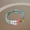Pulseira de Cristal de Jade Pequeno Fresco Estilo Coreano para Mulheres Pulseira de Contas de Jade Birmanês Duplo Círculo Joia de Mão Mais Vendida Pingente de Cristal de Morango