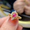 Anel de rubi birmanês natural estilo palácio vintage 925 prata banhado a ouro suporte identificação moda cor joias