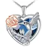 Collar Colgante Transfronterizo Nuevo Estilo Corazón de Océano Amor Cristal Flor y Pájaro Cadena para Clavícula Moda para Mujer Joyería Versátil con Forma de Corazón