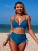Traje de baño bikini de dos piezas estampado europeo y americano 2027 para mujer, bikini de triángulo de cintura alta, traje de baño para vacaciones en la playa de comercio exterior