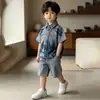 Conjunto Jeans de Manga Curta para Meninos Verão Estilo Coreano Crianças Bonitas Modernas Descoladas Conjunto de Duas Peças Roupas Estilosas para Crianças Pequenas e Médias Comércio Exterior