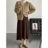 Saia Midi Branca para Mulheres, Outono e Inverno, Emagrecedora, Fluida, Saia Lápis de Tricô Grosso, Saia Evasê, Saia de Inverno de Comprimento Médio