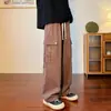 Macacão Retrô Ins Tendência Marca Reta Masculino Outono e Inverno Estilo Japonês Solto Esportivo Cor Sólida Perna Larga Comprimento Total no Chão
