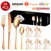 Juego de vajilla de acero inoxidable 1010 de Amazon para regalo transfronterizo, vajilla de regalo, juego de cuchillo, tenedor y cuchara para carne estilo occidental, 24 piezas