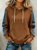 Sudadera con Capucha Patchwork de Manga Europea y Americana para Mujer, Color Block Raglán Holgada con Bolsillos y Cordón, Blanca