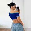 2025 Nuevo Verano Estilo Callejero Personalizado Hombro Caído Estampado de Letras en Contraste Estilo Americano Mostrar Ombligo Tops Callejeros Super Cortos