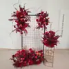 Placa de fundo vermelho para casamento palco floral fileira de flores de palco placa KT floral flor amarrada fileira de flores de banquete de casamento flor artificial
